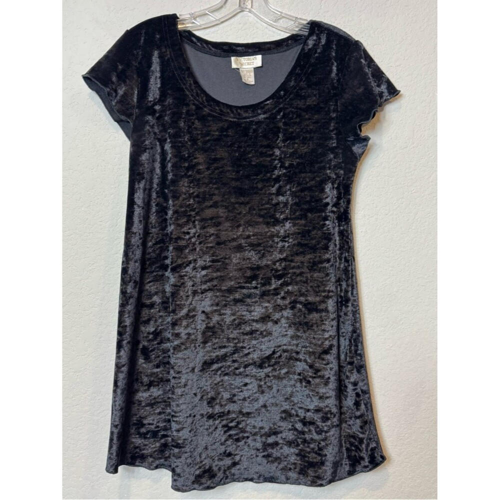 Vintage Gold Label Victoria's Secret Black Velvet Short Sleeve Mini Dress size S - Picture 2 of 8